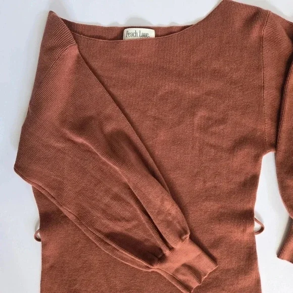 Peach Love terracotta orange sweater dress puff long sleeve knit sz M - Picture 4 of 10